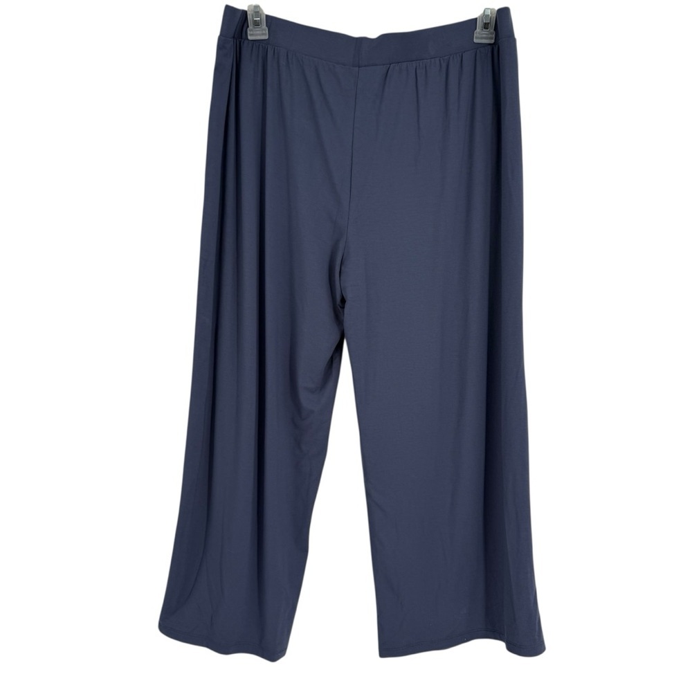 logo lori goldstein wide leg Crop pants Blue Pull-on Size Large Elastic Waist
